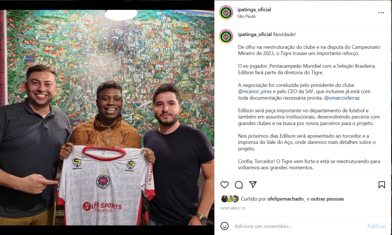 Edilson chegou a ser anunciado no Instagram oficial do clube. Foto: Reprodução/Instagram